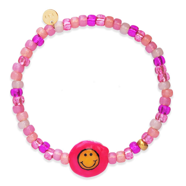 Tai Smiley face on fresh water pearl with colorful Japanese beads elastic bracelet