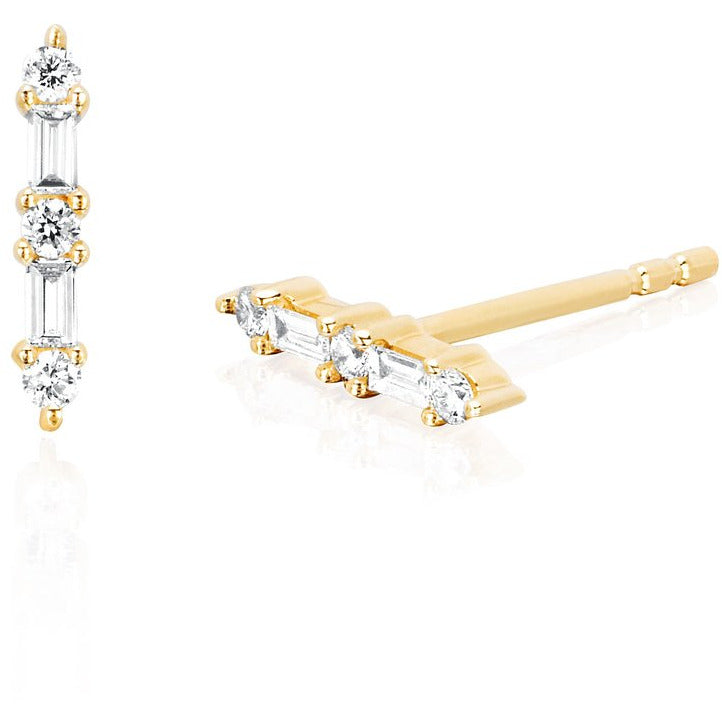 EF Collection Diamond Baguette & Prong Set Diamond Bar Stud Earring (PAIR)