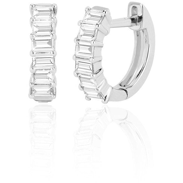 EF Collection Prong Set Diamond Baguette Huggie Earring White Gold (PAIR)