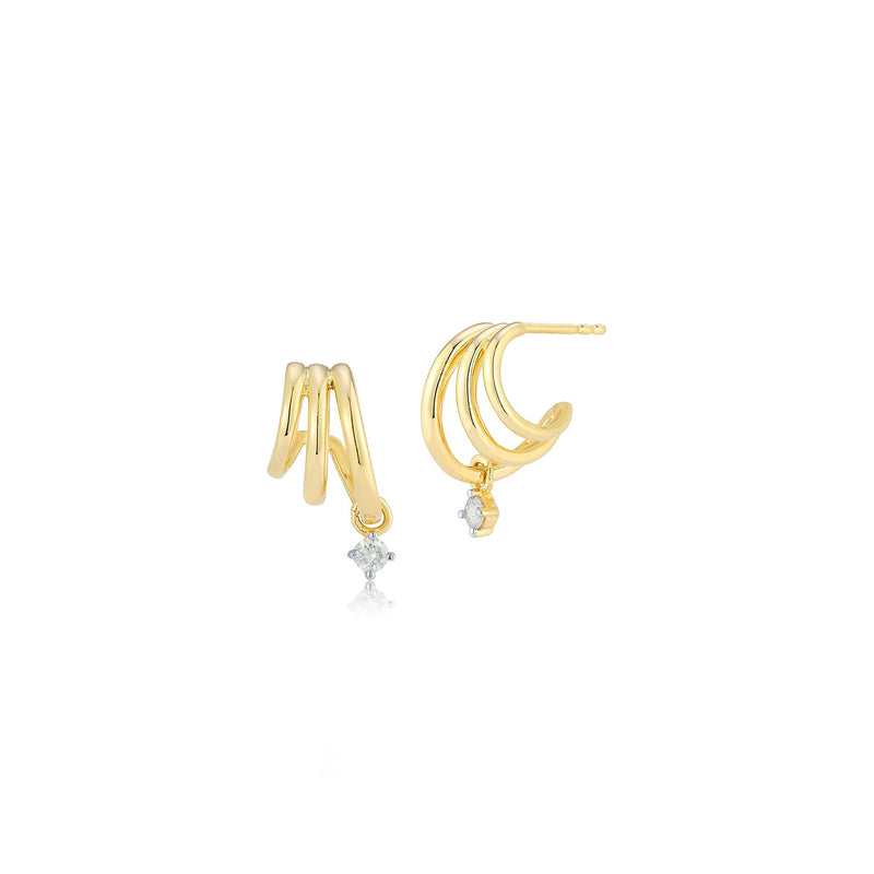EF Collection Triple Huggie Earring with Diamond Drop Earring