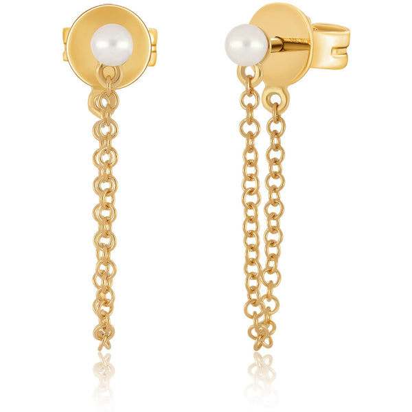 EF Collection Pearl Chain Stud Earring