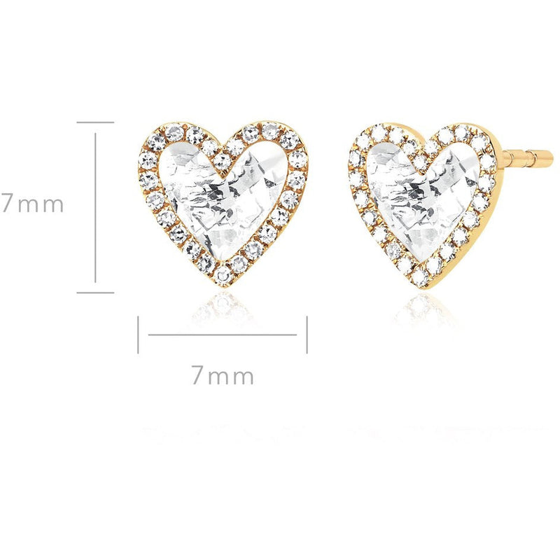 EF Collection Diamond White Topaz Heart Stud Earring (PAIR)