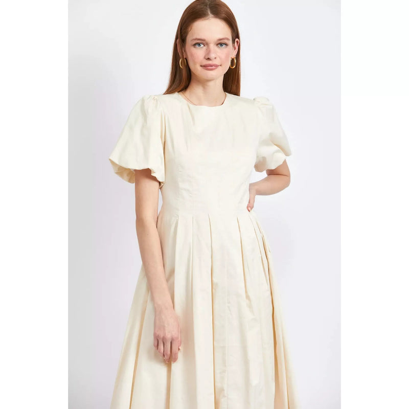 En Saison Cotton Poplin Midi Dress Natural