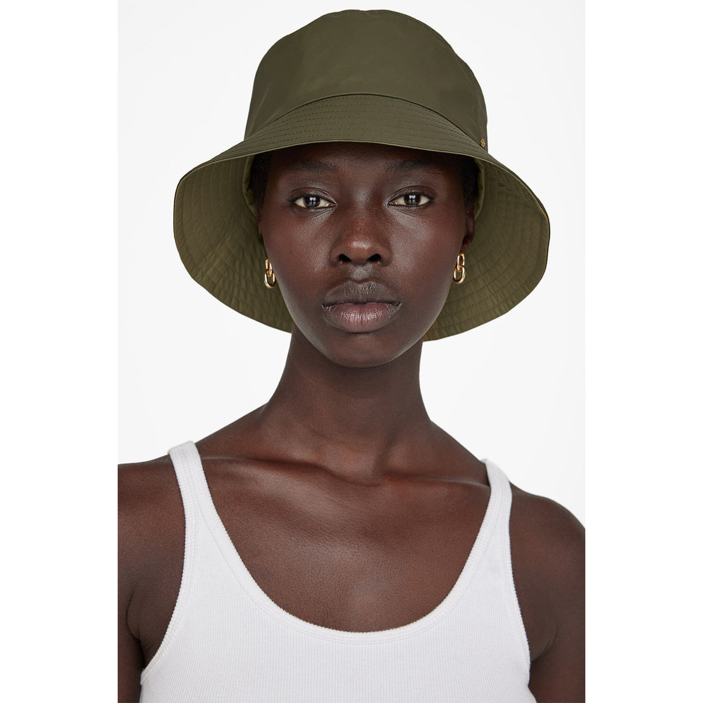 Anine Bing Demi Bucket Hat Womens XS/S Dark Green Nylon Logo Anine Bing Cami Bucket Hat - Natural Stripe | Garmentory main image 4