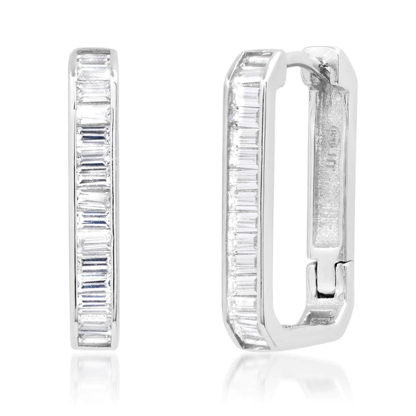 Tai 925 Sterling Silver Huggie earring with rectangle Clear CZ, Sized: 12x16mm