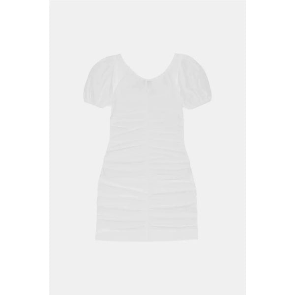 Ganni Cotton Poplin Gathered U-neck Mini Dress Bright White