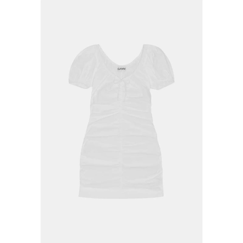 Ganni Cotton Poplin Gathered U-neck Mini Dress Bright White