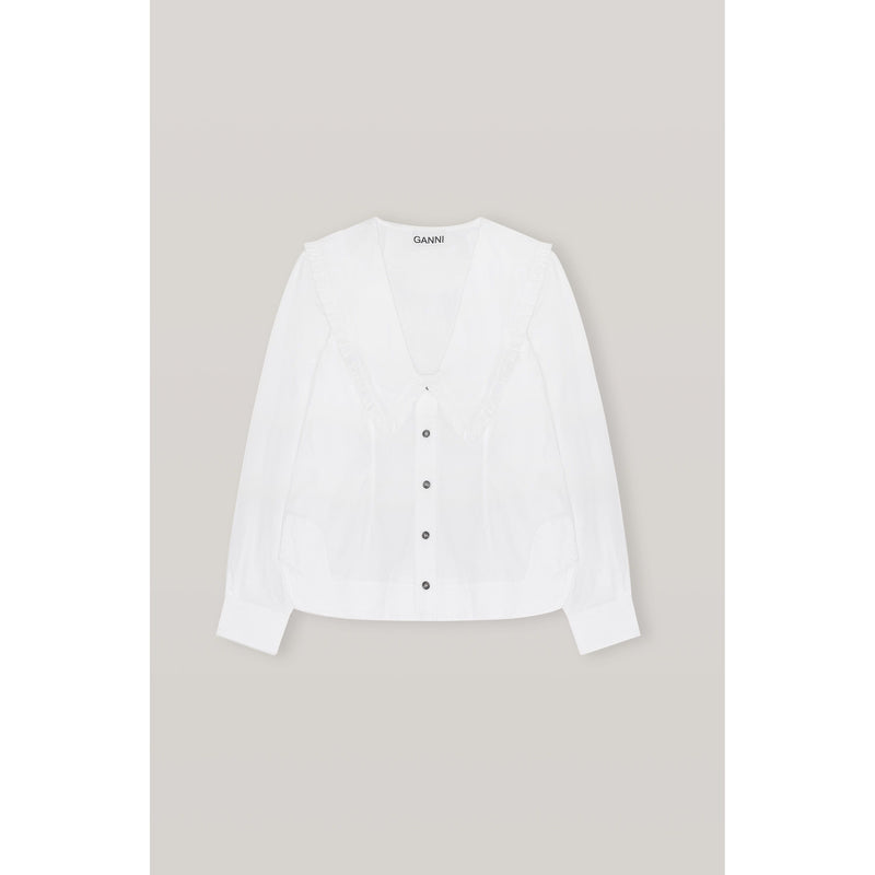 Ganni Cotton Poplin V-Neck Shirt - Bright White