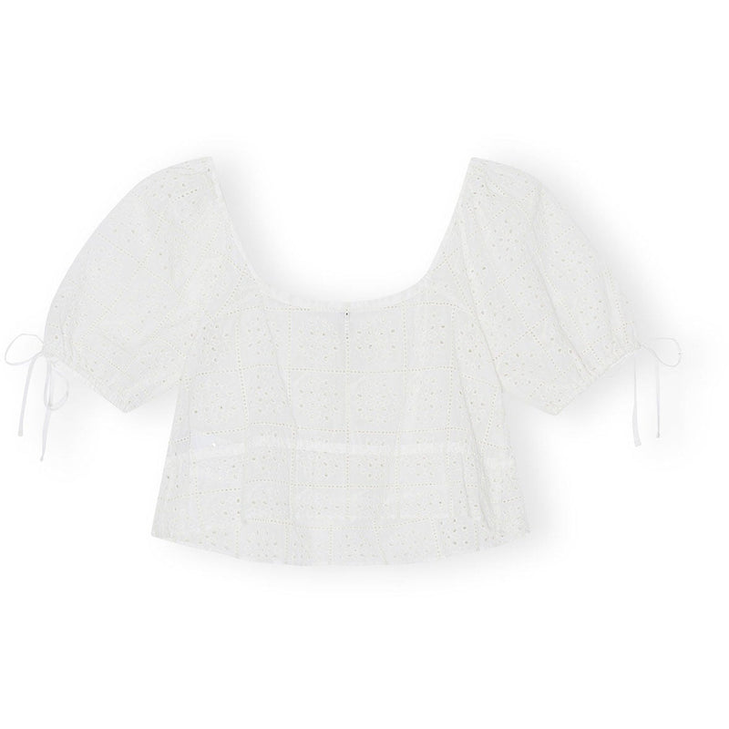 Ganni Light Broderie Anglaise Cropped Top Bright White