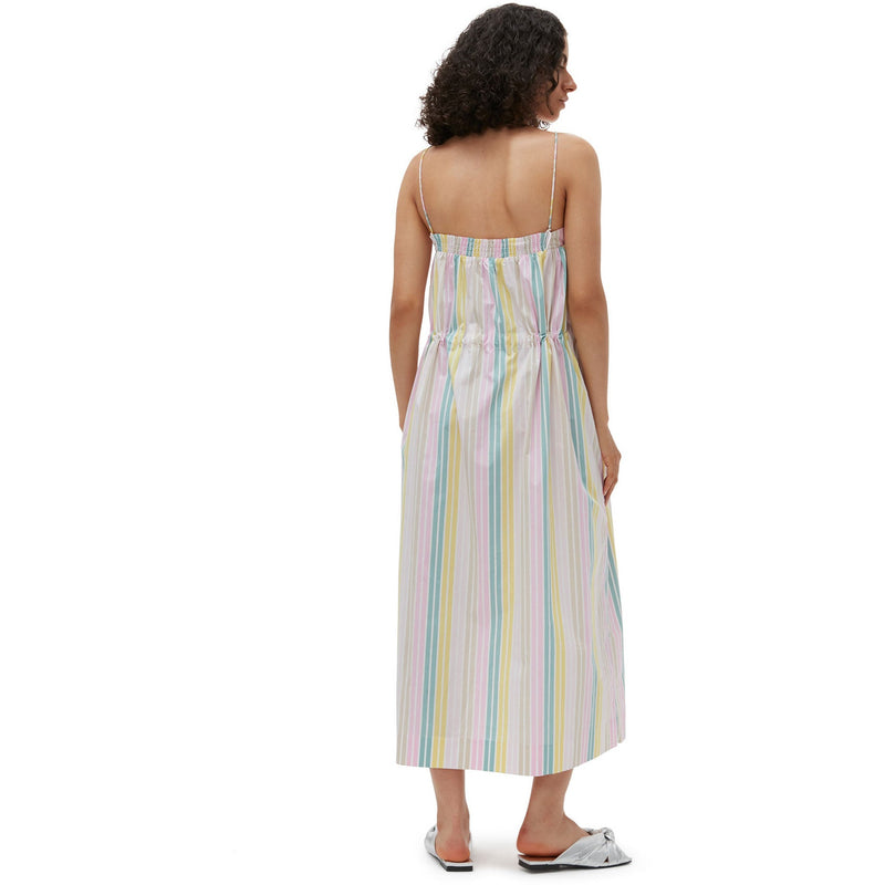 Ganni Stripe Cotton Maxi Strap Dress Multicolour