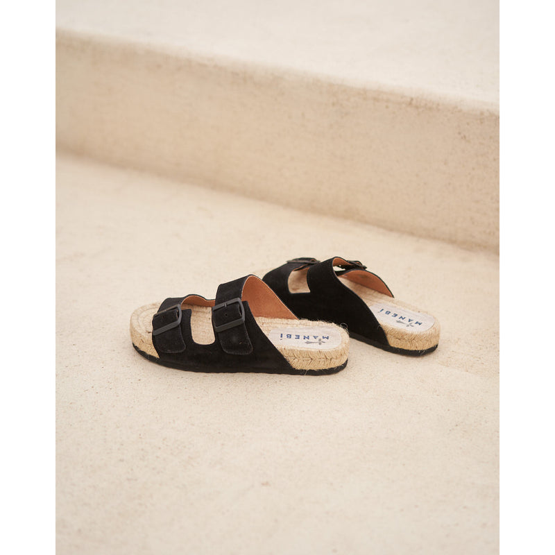 Manebi nordic sandals black suede; hamptons