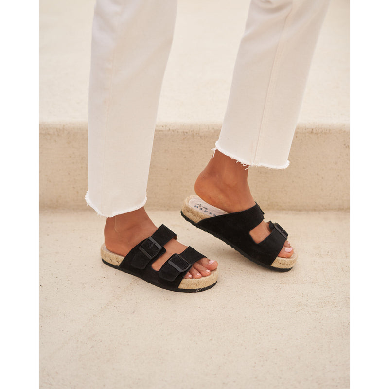 Manebi nordic sandals black suede; hamptons