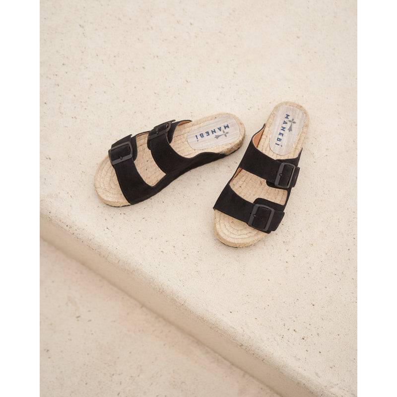 Manebi nordic sandals black suede; hamptons