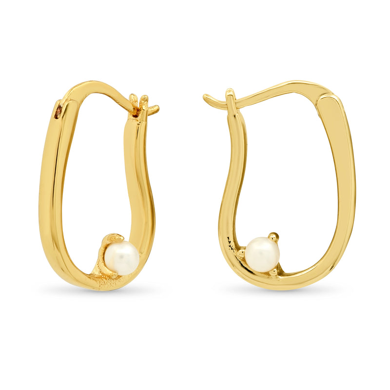 Tai Irregular shaped simple gold hoop earrings with simple pearl