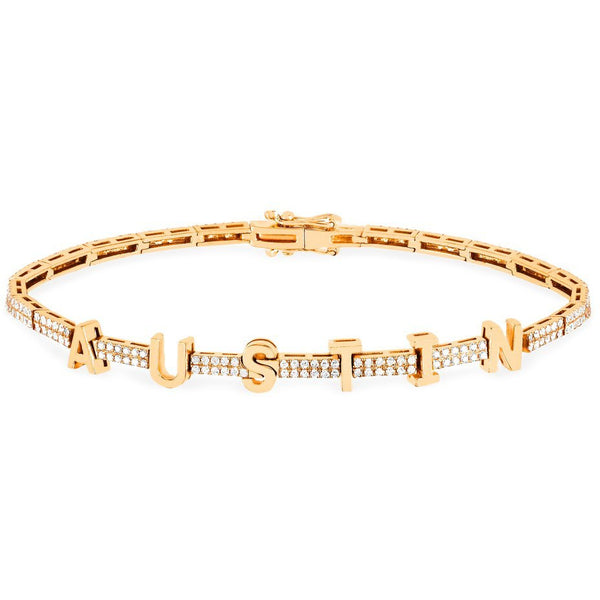 Personalize It EF Collection Diamond And Gold Custom Name Eternity Bracelet