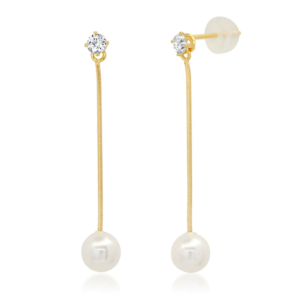Tai Gold vermeil CZ post earring with linear drop - pearl ends
