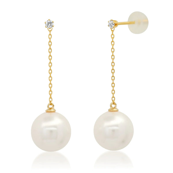 Tai Gold vermeil drop- CZ post with chain - large pearl ends