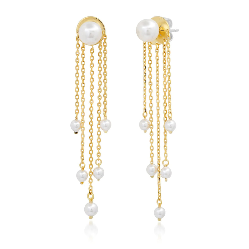 Tai Gold vermeil jacket earrings, pearl with 925 sterling silver post size 4mm; chain jacket - first pair: 2cm w/ pearl 3mm ends, second pair: 3cm w/ pearl 3mm ends,middle chain - 4cm w/ pearl 3mm ends