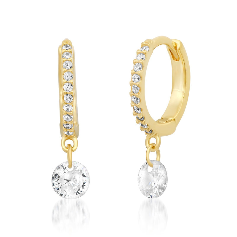 Tai 8mm inner diameter- Gold vermeil huggies with floating CZ