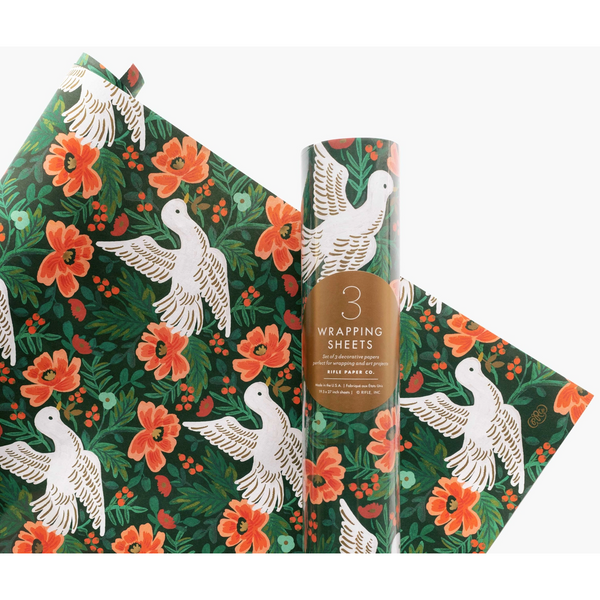 Rifle Paper Co. Roll of 3 Peace Dove Wrapping Sheets