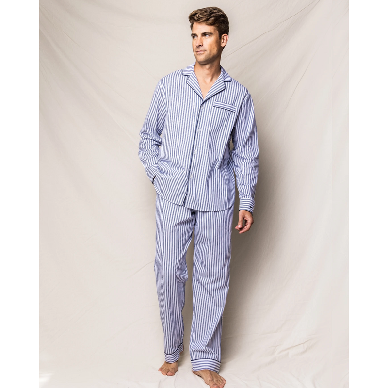 Petite Plume Men's Navy French Ticking Twill Pajamas