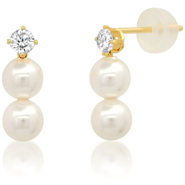 Tai Gold vermeil post earring with CZ and double pearl