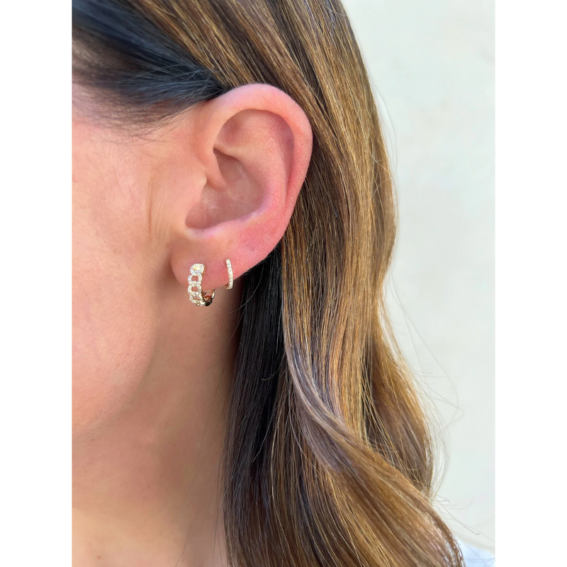 EF Collection Diamond Curb Chain Huggie Earring
