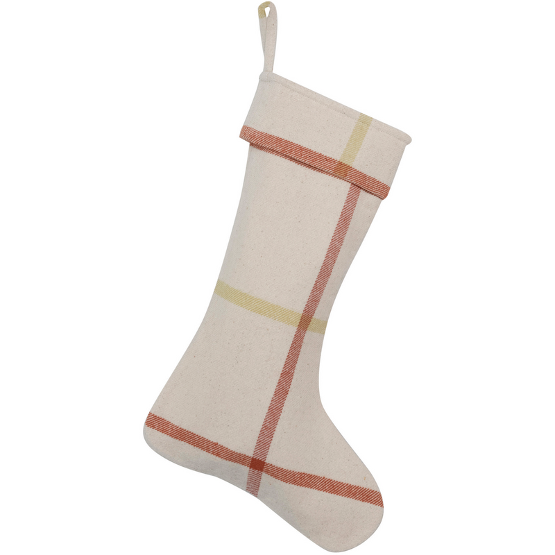 20"H Cotton Flannel Stocking, Cream, Sienna and Celery Color, 2 Styles