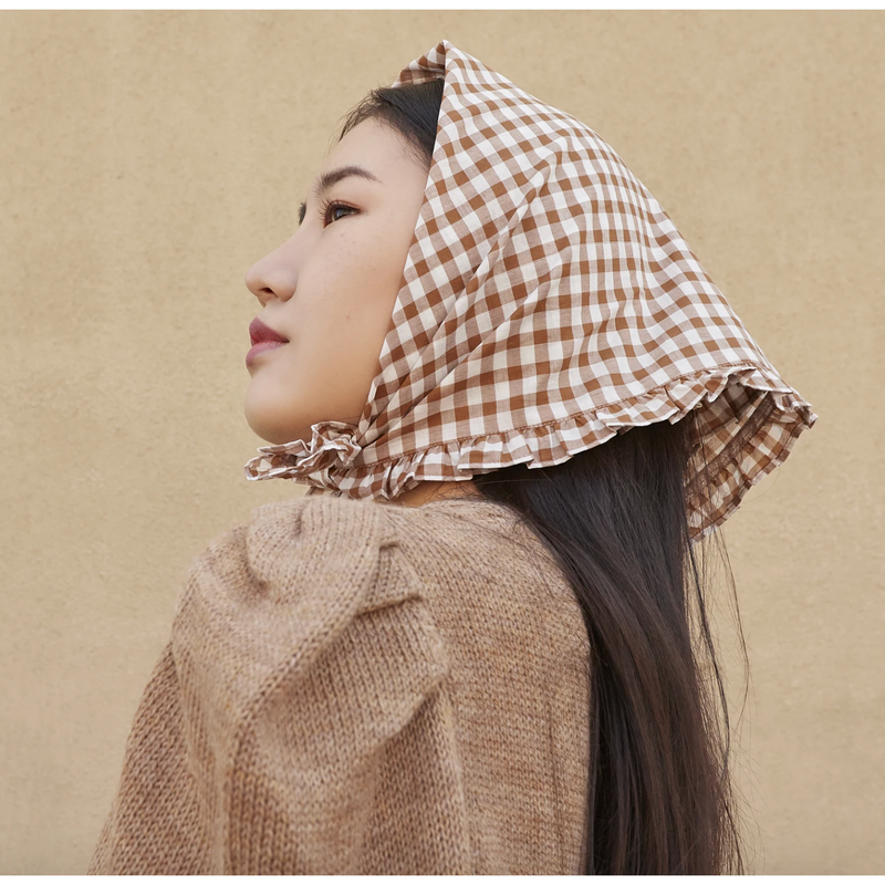 Loeffler Randall Palmer Bandana Ruffle Edge Brown Gingham