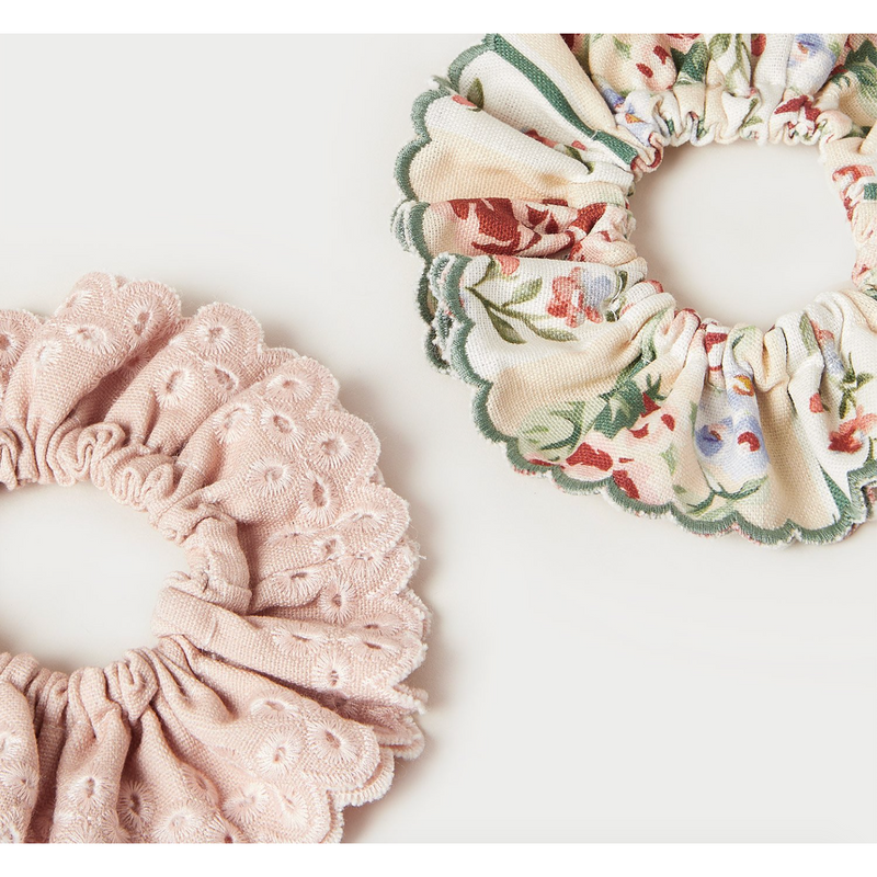 Loeffler Randall Stephanie Broderie Anglais Scrunchie Set Pink Floral