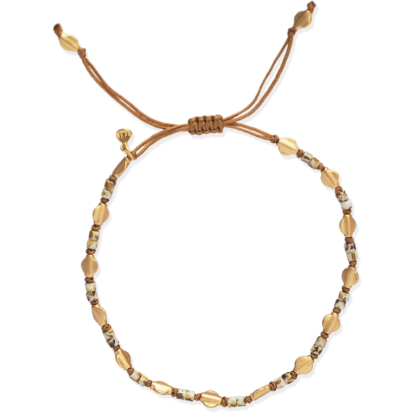 Tai Vintage gold beads knotted with ivory miyuki beads slide closure bracelet