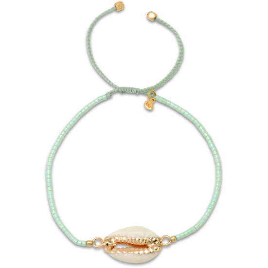 Tai Braided colored nylon with beads and gold white shell bracelet