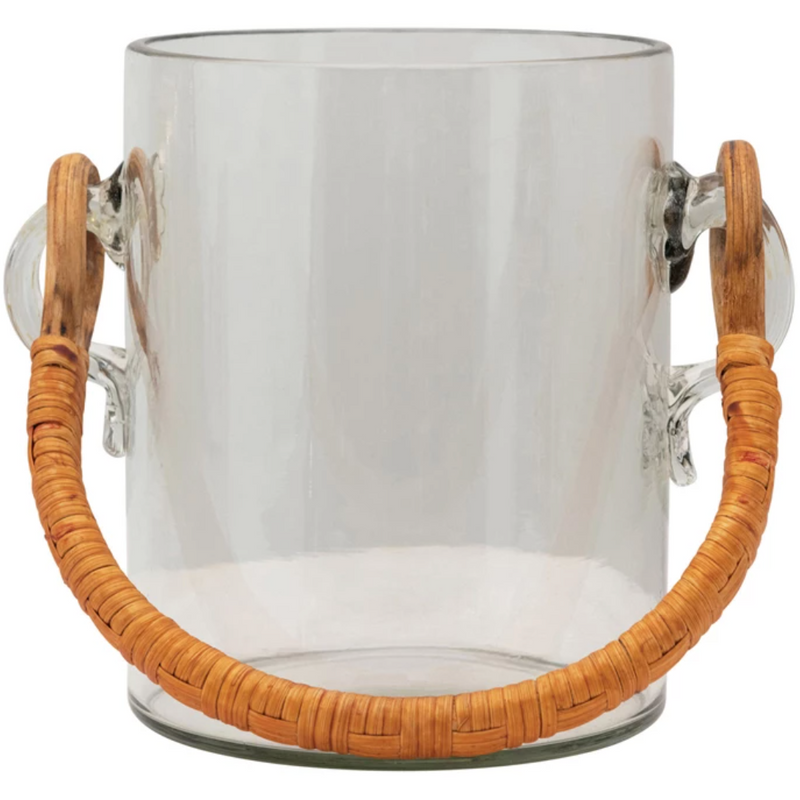 Quart Glass Ice Bucket with Bamboo Wrapped Handle