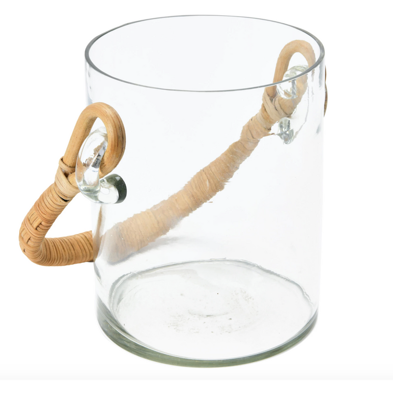Quart Glass Ice Bucket with Bamboo Wrapped Handle
