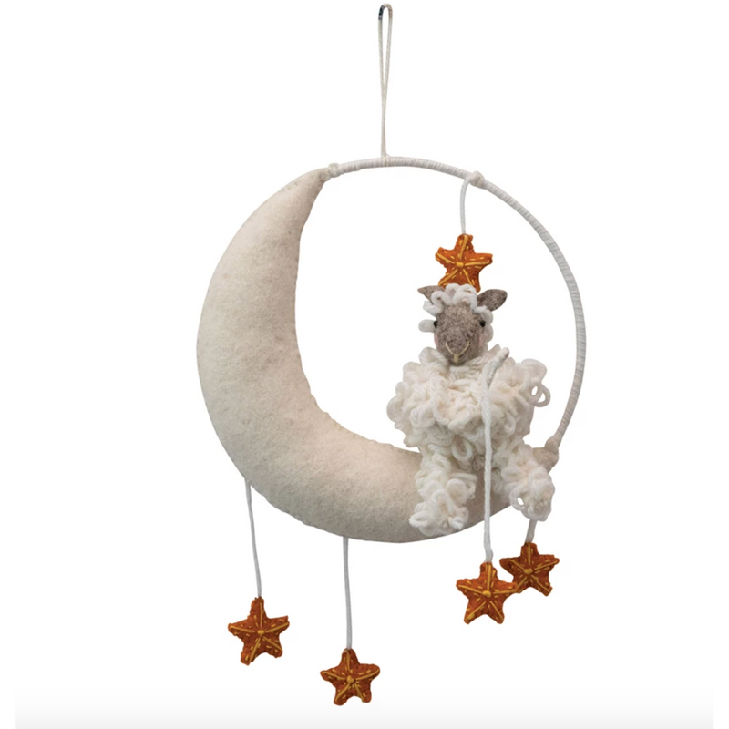 Wool Moon and Stars Mobile/Wall Hanging with Sheep