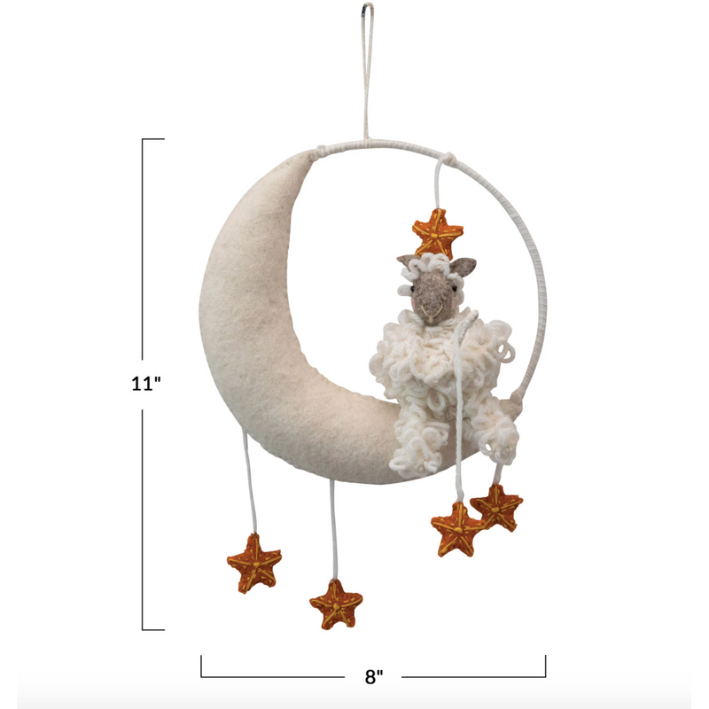 Wool Moon and Stars Mobile/Wall Hanging with Sheep