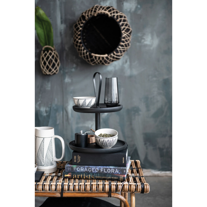 Mango Wood and Metal 2-Tier Tray with Handle