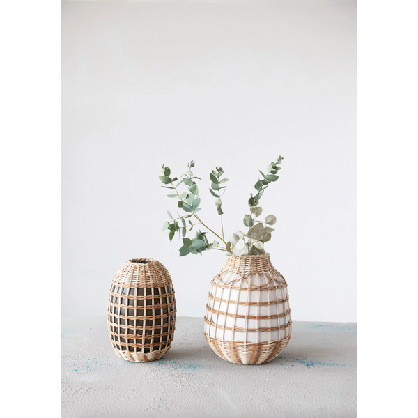 Decorative Hand-Woven Seagrass and Bamboo Wrapped Vase 2