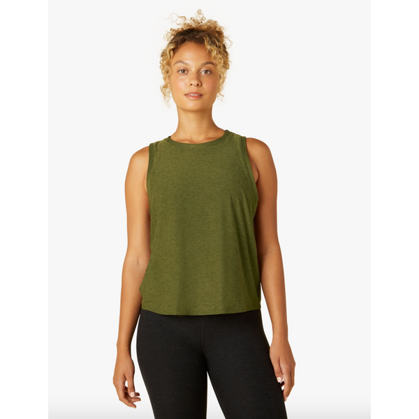 Beyond Yoga Balanced Muscle Tank Deep Olive Heather