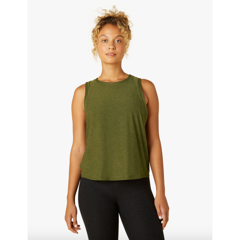 Beyond Yoga Balanced Muscle Tank Deep Olive Heather