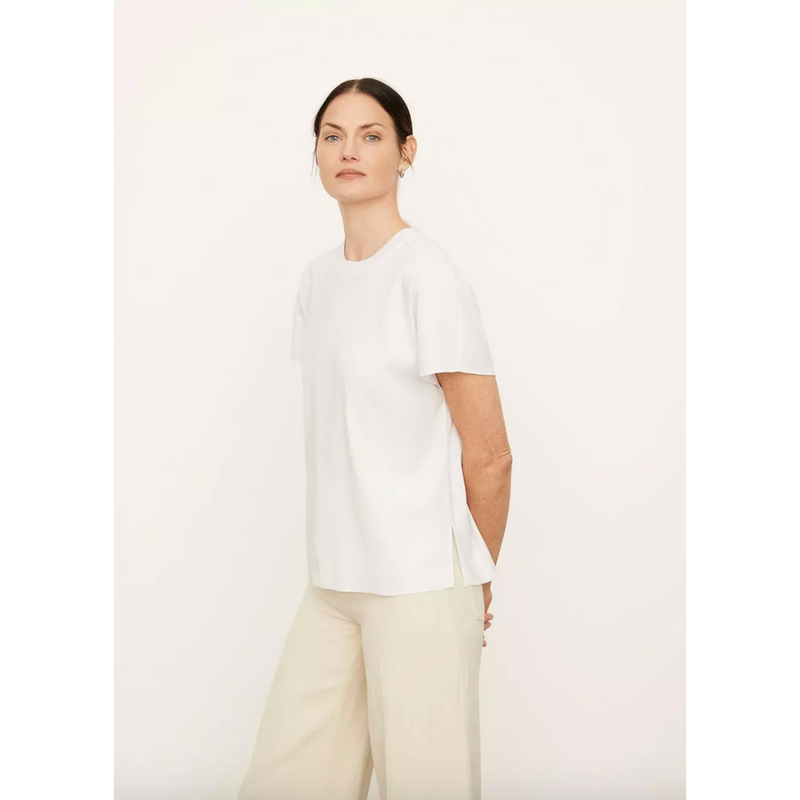 Vince Rib Trim Flutter Blouse Optic White