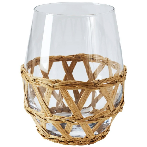 Amanda Lindroth Island Wrapped Stemless Wine Glass Natural, Set of 4