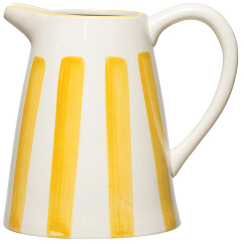 Hand-Painted Stoneware Pitcher with Stripes