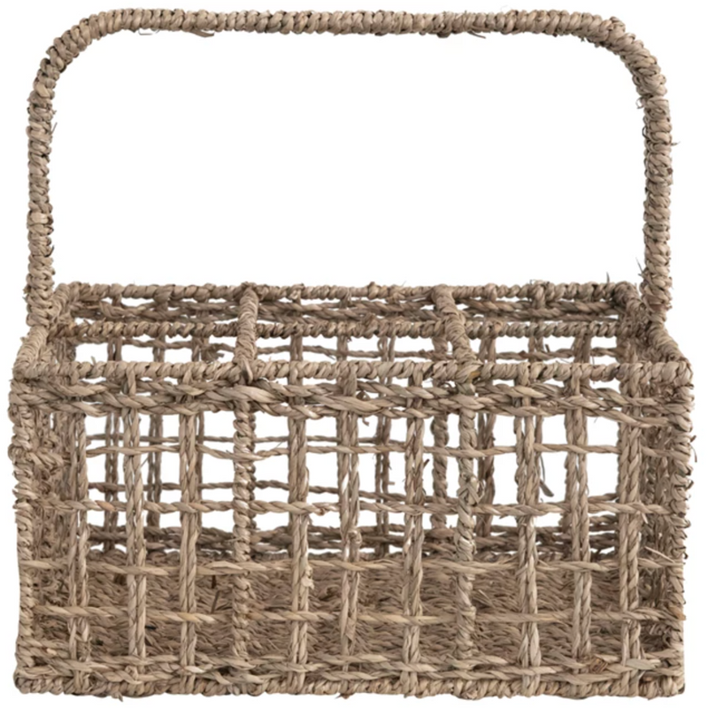 Hand-Woven Seagrass Caddy with Handle and 6 Sections