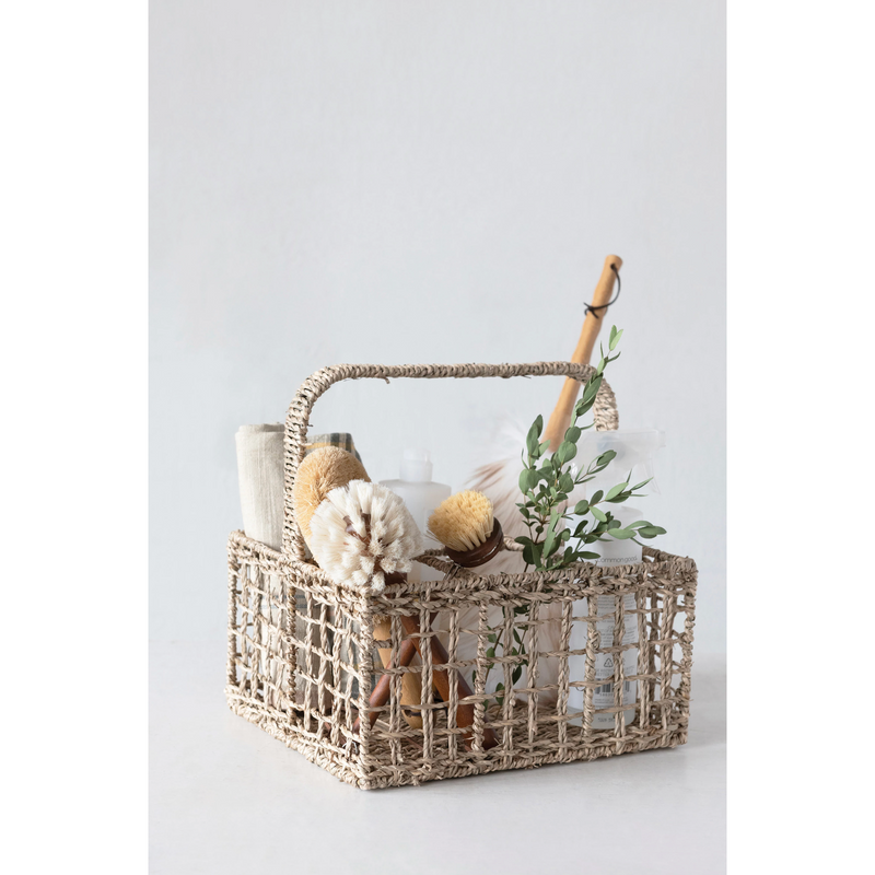 Hand-Woven Seagrass Caddy with Handle and 6 Sections