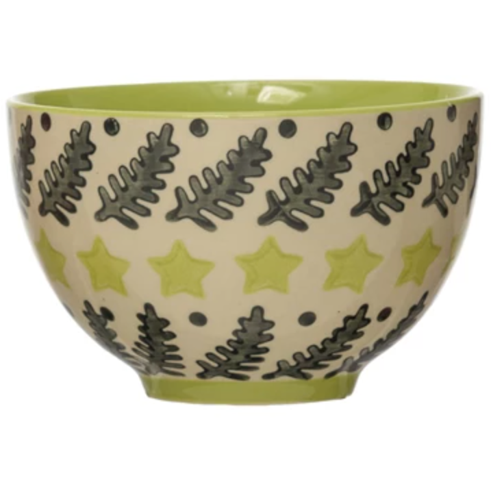 4-3/4" Round x 3"H Hand-Stamped Stoneware Bowl with Pattern, Multi Color