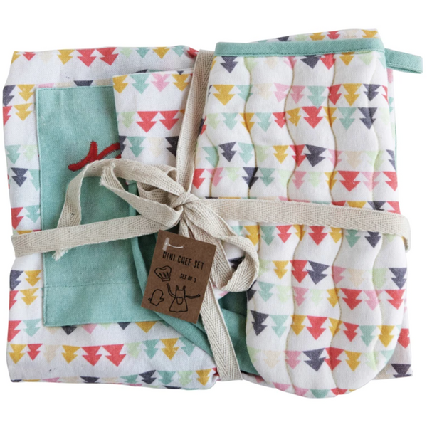 Child Apron with Chef Hat and Oven Mitt, Set of 3