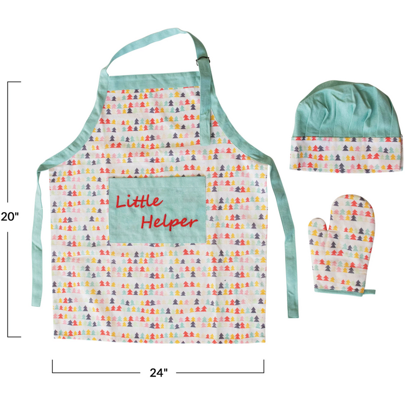 Child Apron with Chef Hat and Oven Mitt, Set of 3