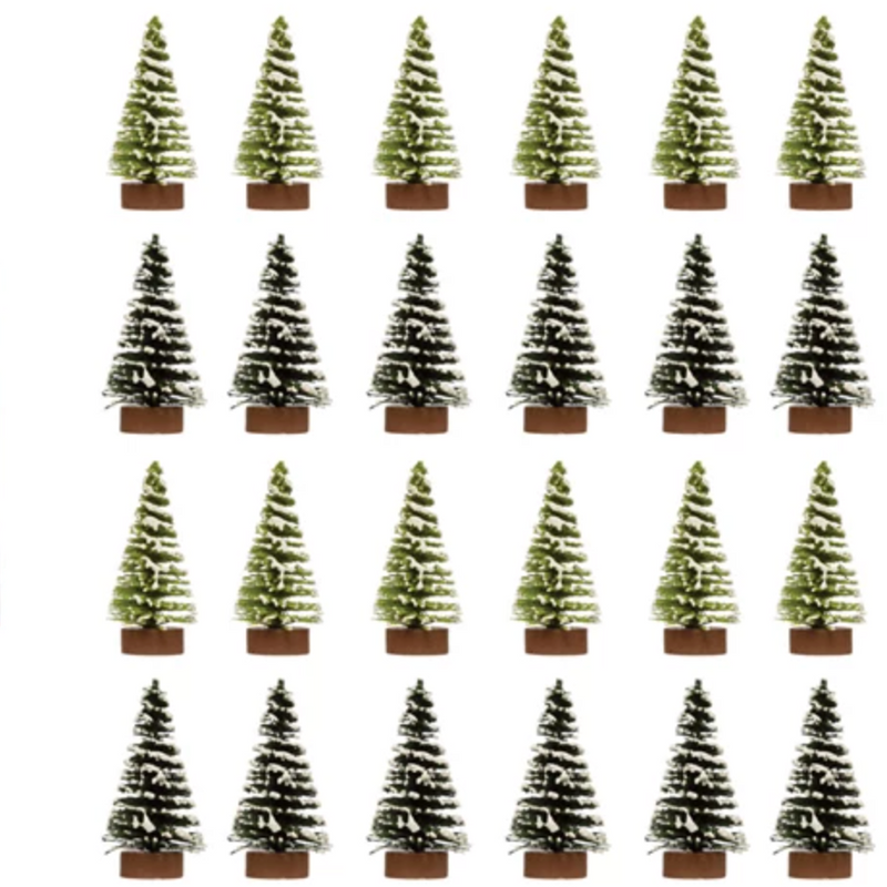 Flocked Mini Bottle Brush Tree, Boxed Set of 24