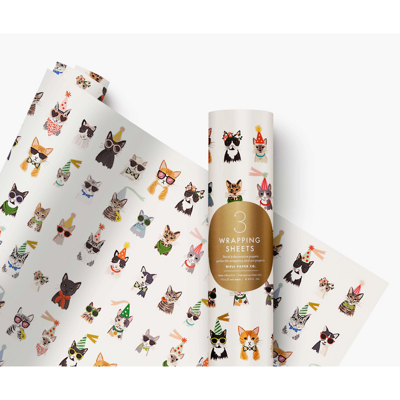Rifle Paper Co. Roll of 3 Party Cats Wrapping Sheets